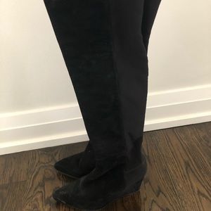 Stuart Weitzman knee high black leather wedges
